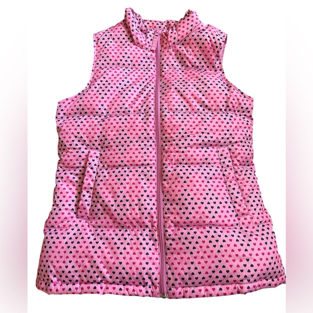 Land’s End pink hearts puffer vest, down filled for warmth. Girls size 16